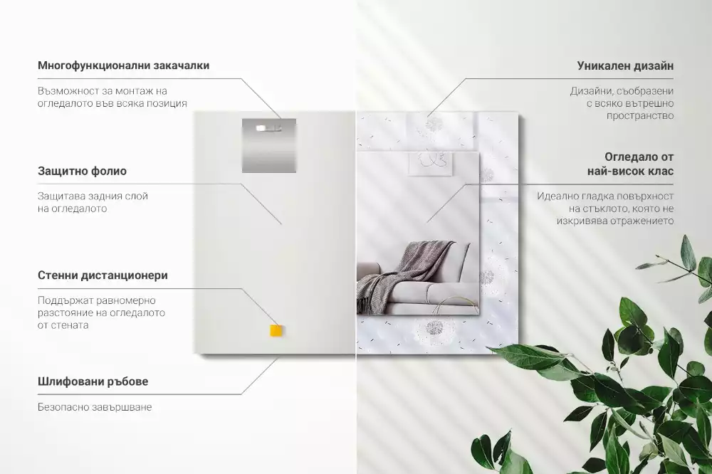 Rechthoekige spiegel met bedrukte lijst Paardenbloemen