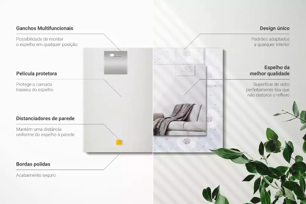 Rechthoekige spiegel met bedrukte lijst Paardenbloemen