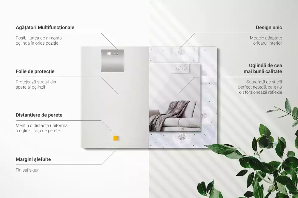 Rechthoekige spiegel met bedrukte lijst Paardenbloemen