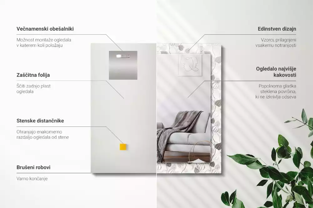 Rechthoekige spiegel met decoratie Bladerenpatroon