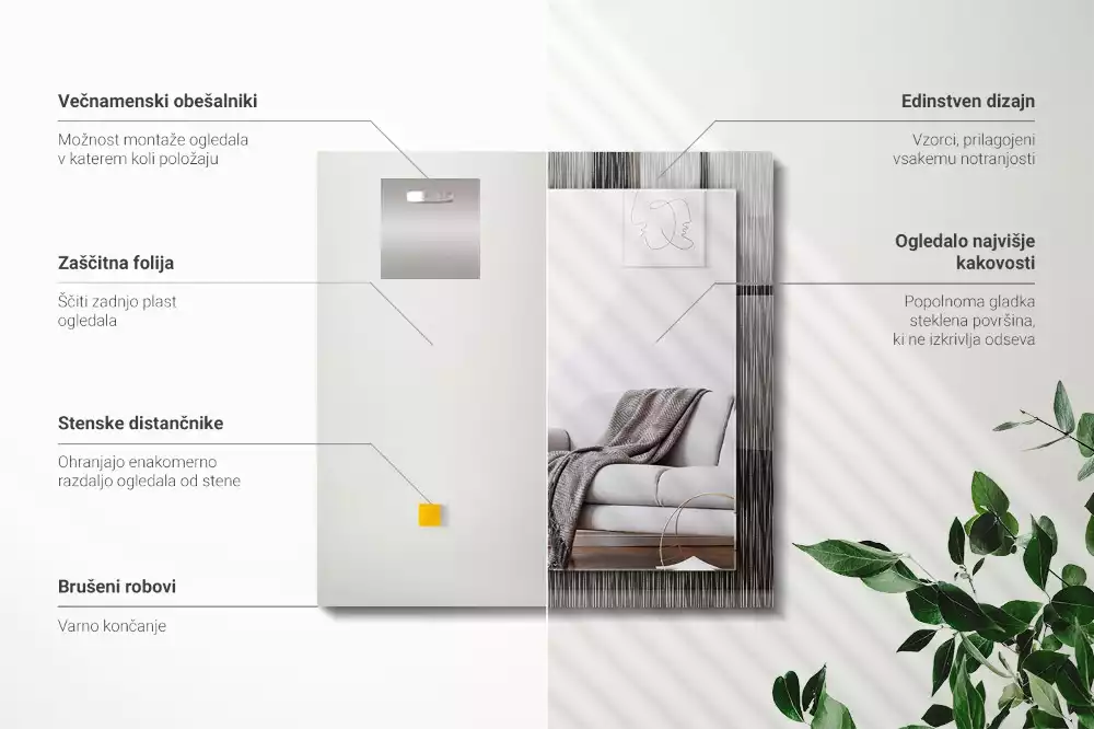 Rechthoekige spiegel lijst met print Moderne lijnen