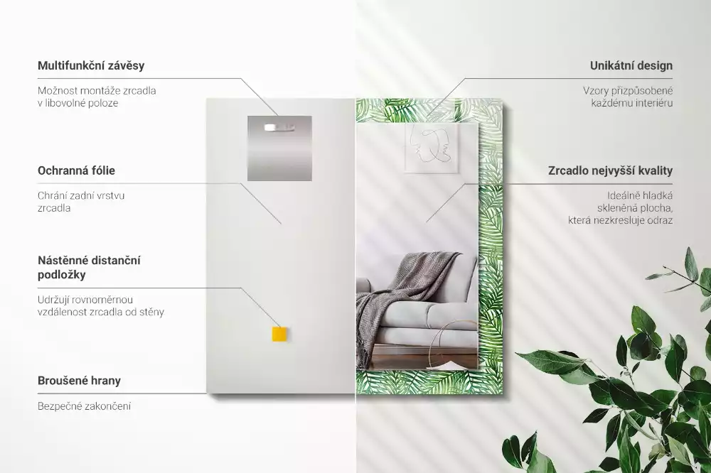 Bedrukte rechthoekige spiegel Groene palmbladeren