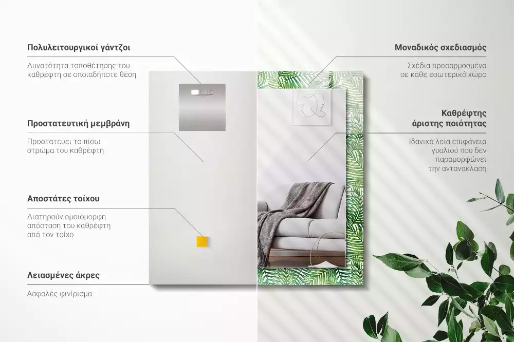 Bedrukte rechthoekige spiegel Groene palmbladeren