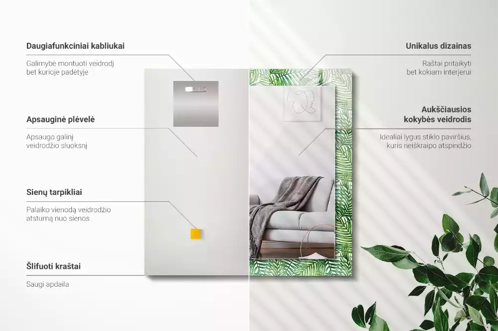 Bedrukte rechthoekige spiegel Groene palmbladeren