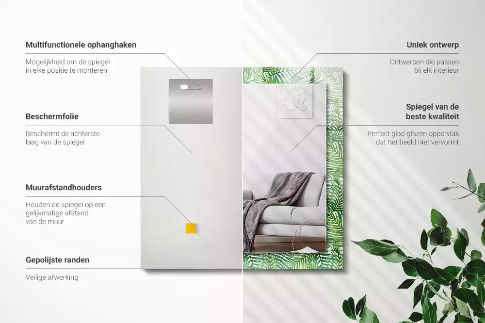 Bedrukte rechthoekige spiegel Groene palmbladeren