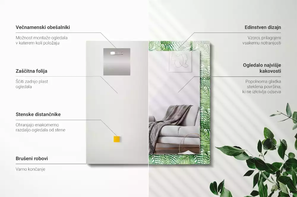 Bedrukte rechthoekige spiegel Groene palmbladeren