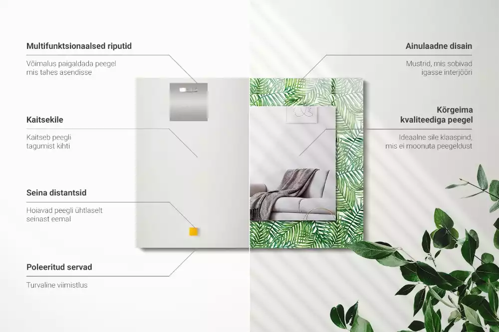 Bedrukte rechthoekige spiegel Groene palmbladeren