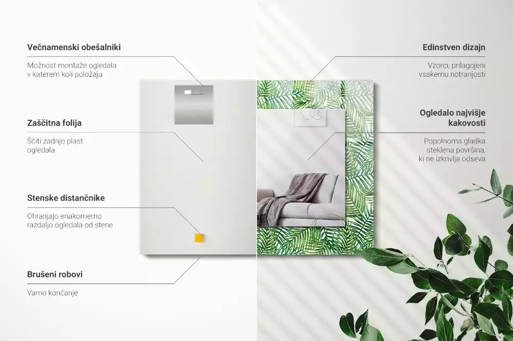 Bedrukte rechthoekige spiegel Groene palmbladeren