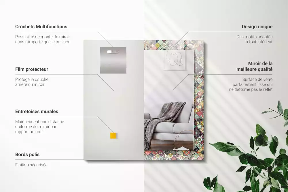 Rechthoekige spiegel met bedrukte lijst Kleurrijke patchworkpatronen