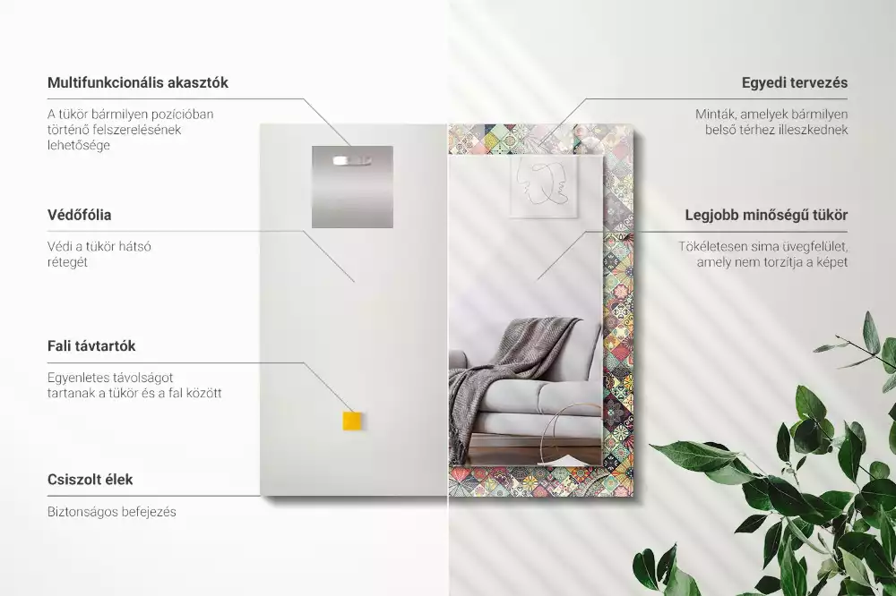 Rechthoekige spiegel met bedrukte lijst Kleurrijke patchworkpatronen