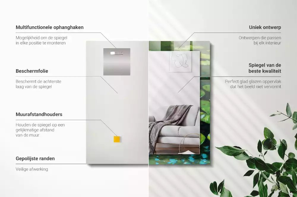 Rechthoekige spiegel lijst met print Waterlelievijver