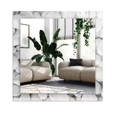 Rechthoekige spiegel met bedrukte lijst Witte gladde stenen