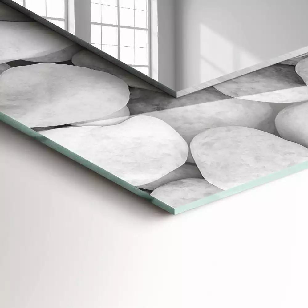 Rechthoekige spiegel met bedrukte lijst Witte gladde stenen