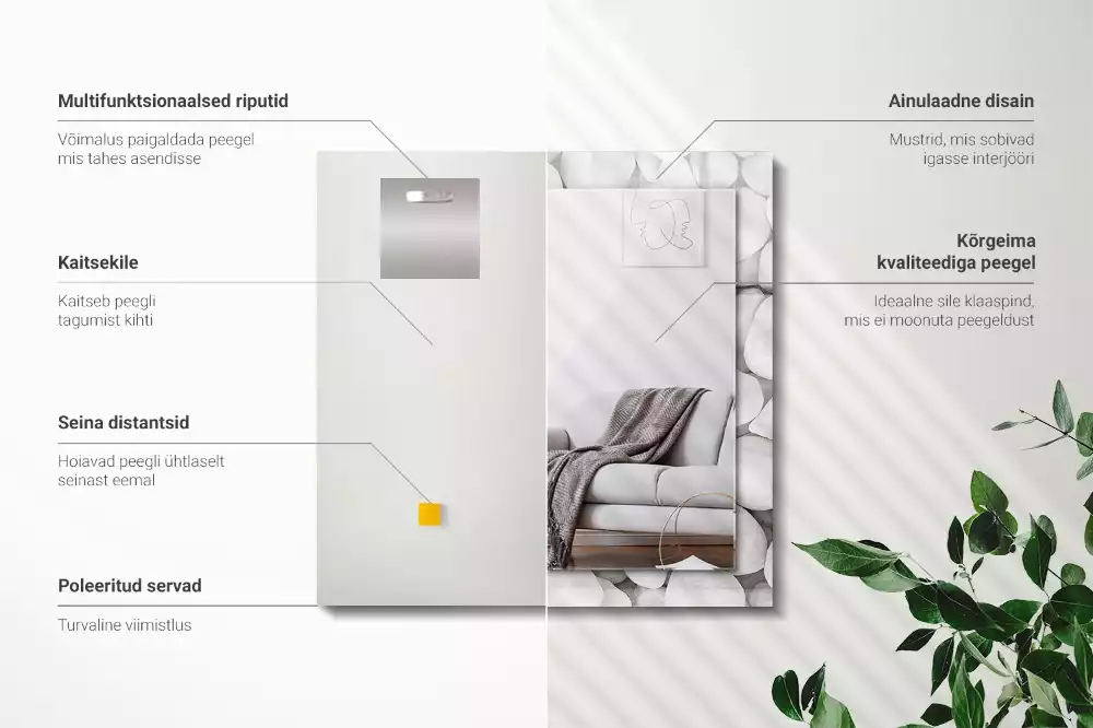 Rechthoekige spiegel met bedrukte lijst Witte gladde stenen