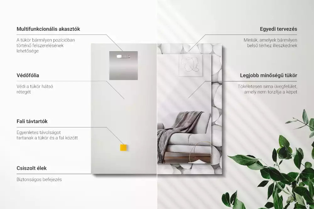 Rechthoekige spiegel met bedrukte lijst Witte gladde stenen