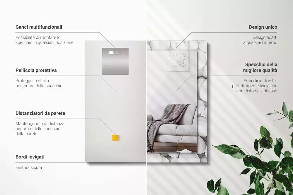 Rechthoekige spiegel met bedrukte lijst Witte gladde stenen