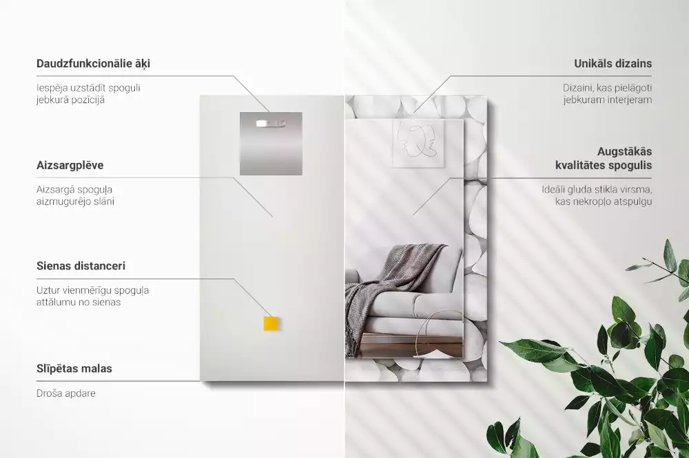 Rechthoekige spiegel met bedrukte lijst Witte gladde stenen