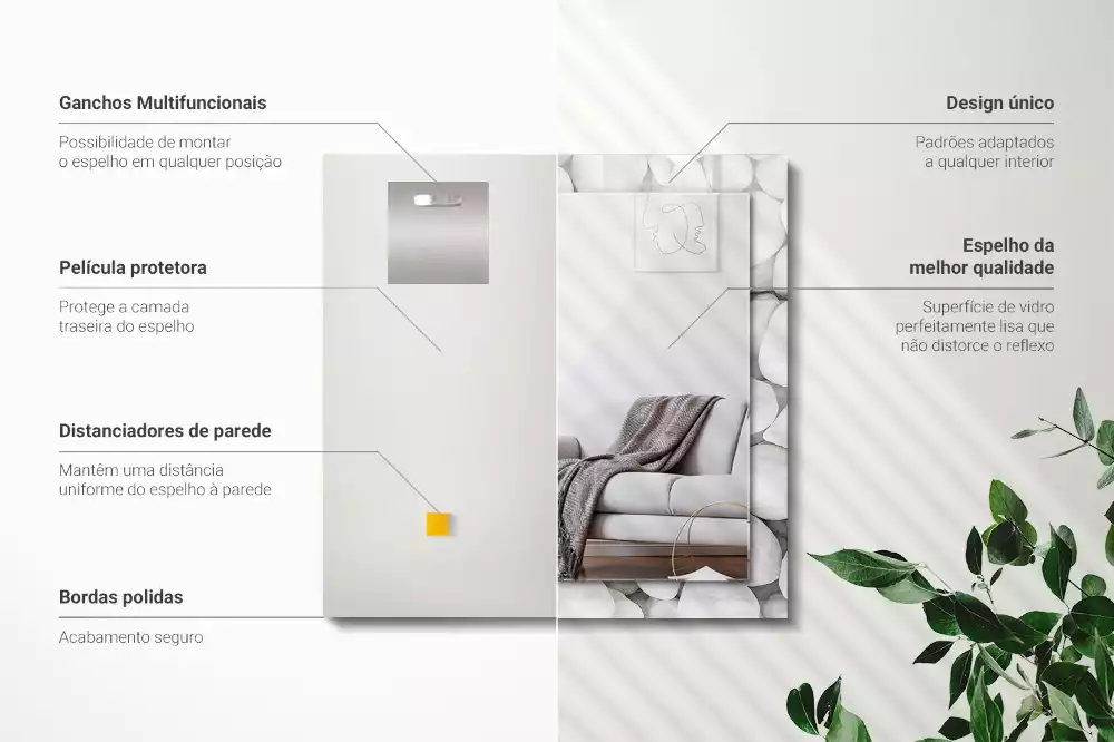 Rechthoekige spiegel met bedrukte lijst Witte gladde stenen