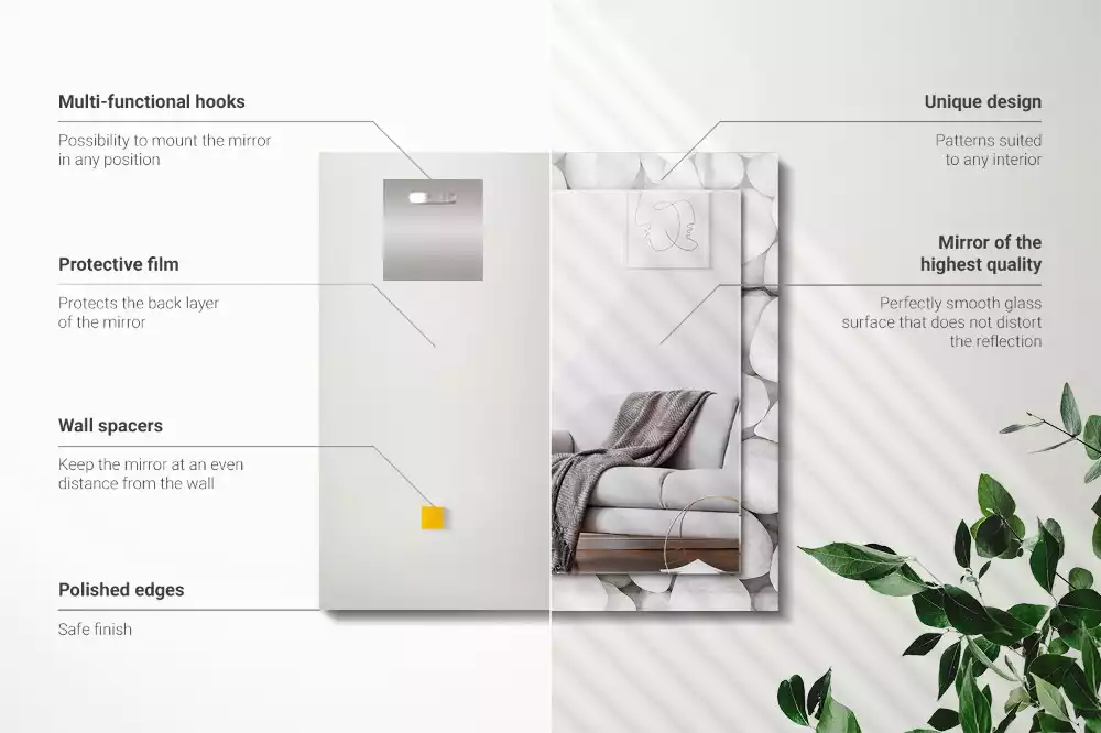 Rechthoekige spiegel met bedrukte lijst Witte gladde stenen