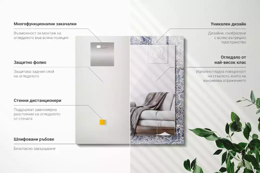 Bedrukte rechthoekige spiegel Bloemenstofpatroon