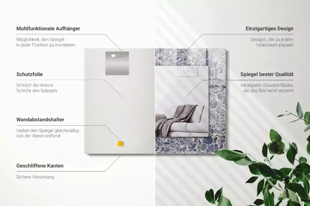 Bedrukte rechthoekige spiegel Bloemenstofpatroon