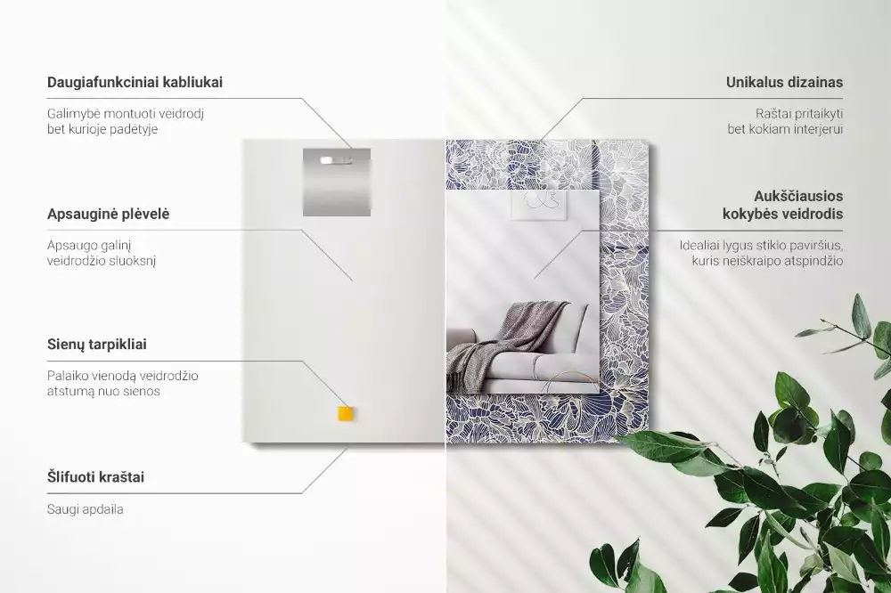 Bedrukte rechthoekige spiegel Bloemenstofpatroon