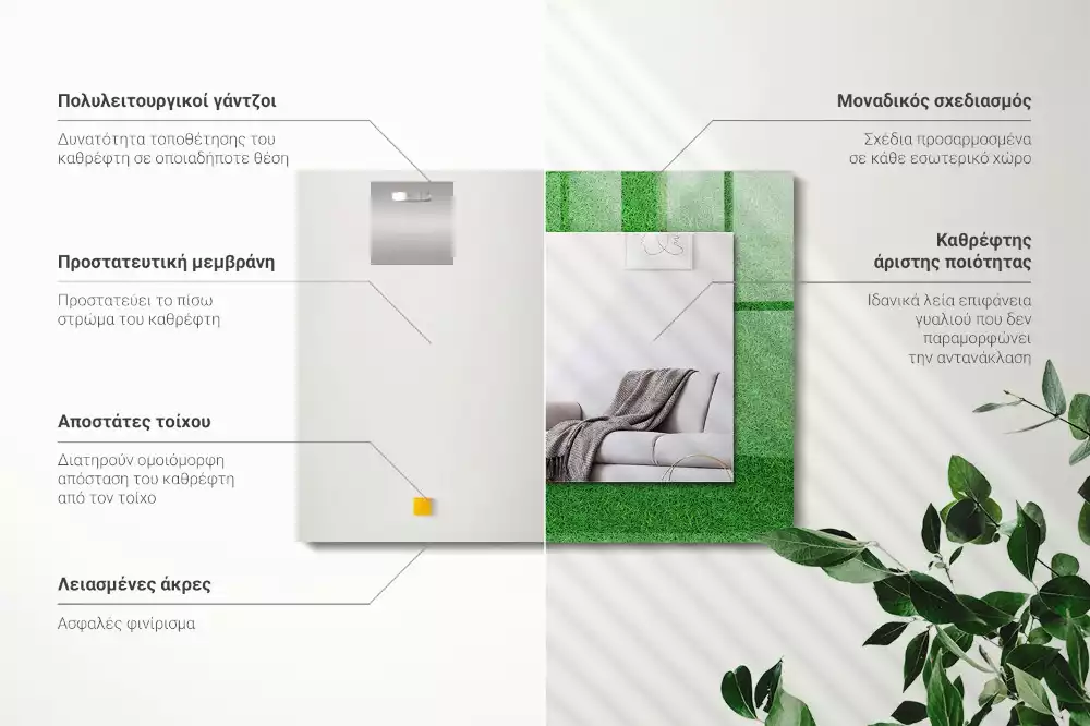 Rechthoekige spiegel met bedrukte lijst Groen gras