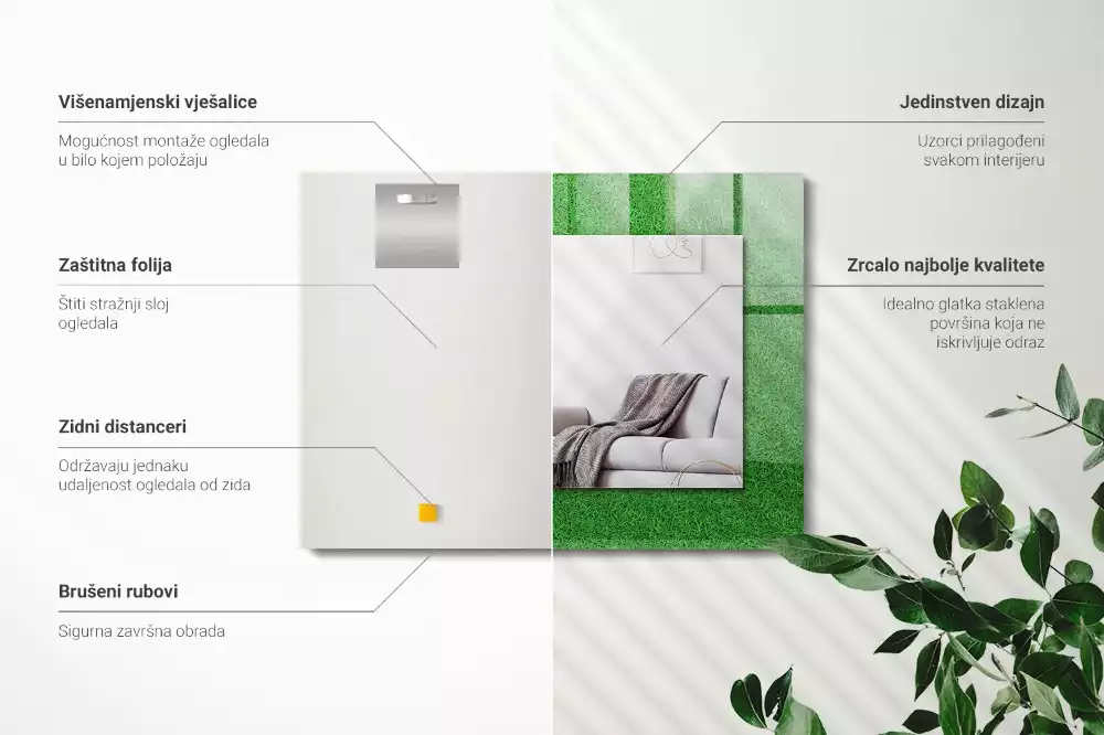 Rechthoekige spiegel met bedrukte lijst Groen gras