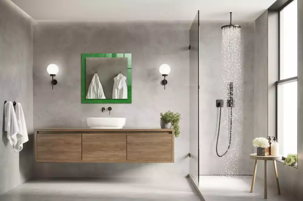 Rechthoekige spiegel met bedrukte lijst Groen gras