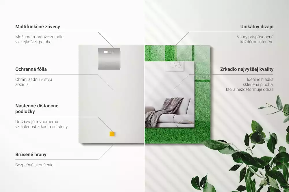 Rechthoekige spiegel met bedrukte lijst Groen gras