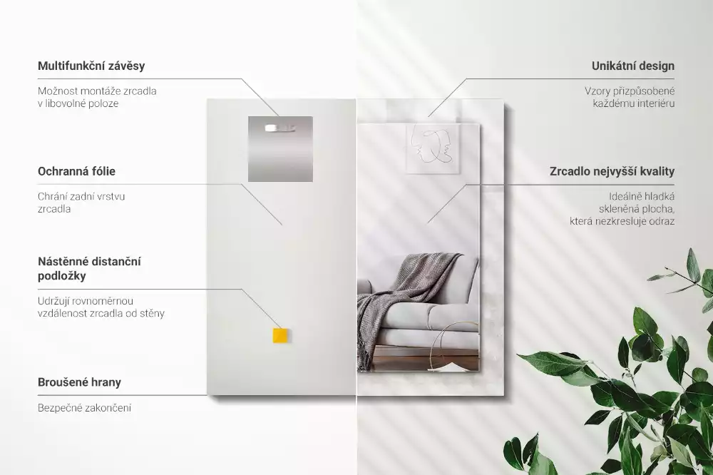 Rechthoekige spiegel met decoratie Grijs textuurpatroon