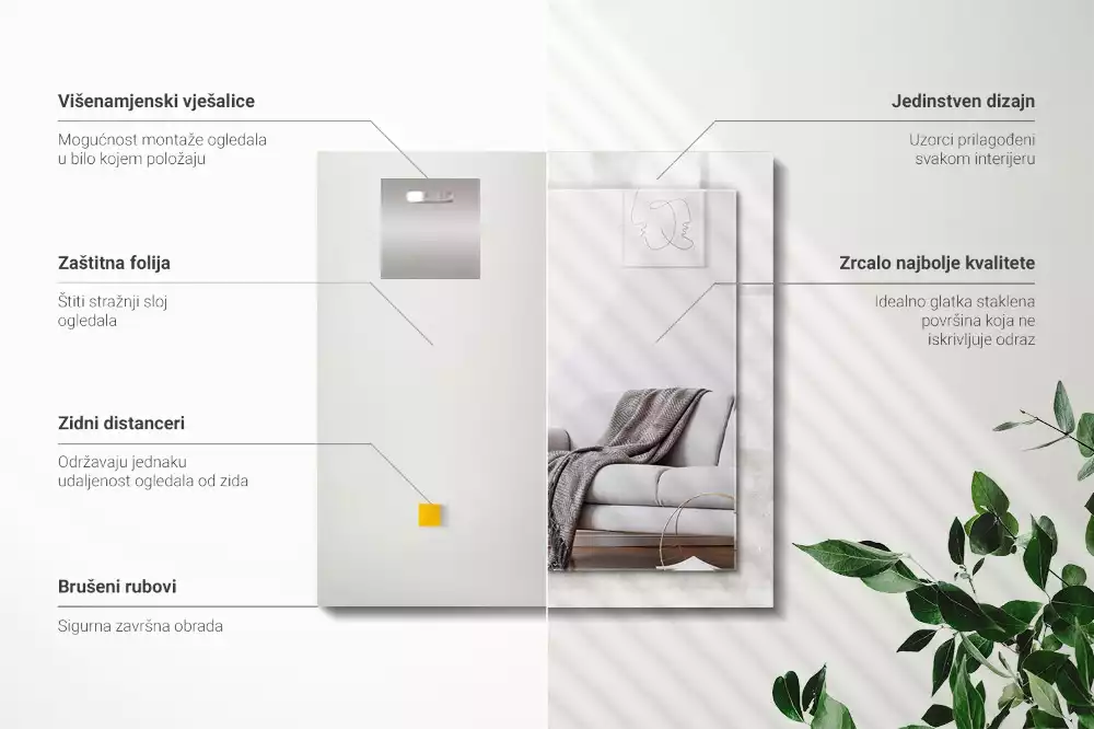 Rechthoekige spiegel met decoratie Grijs textuurpatroon