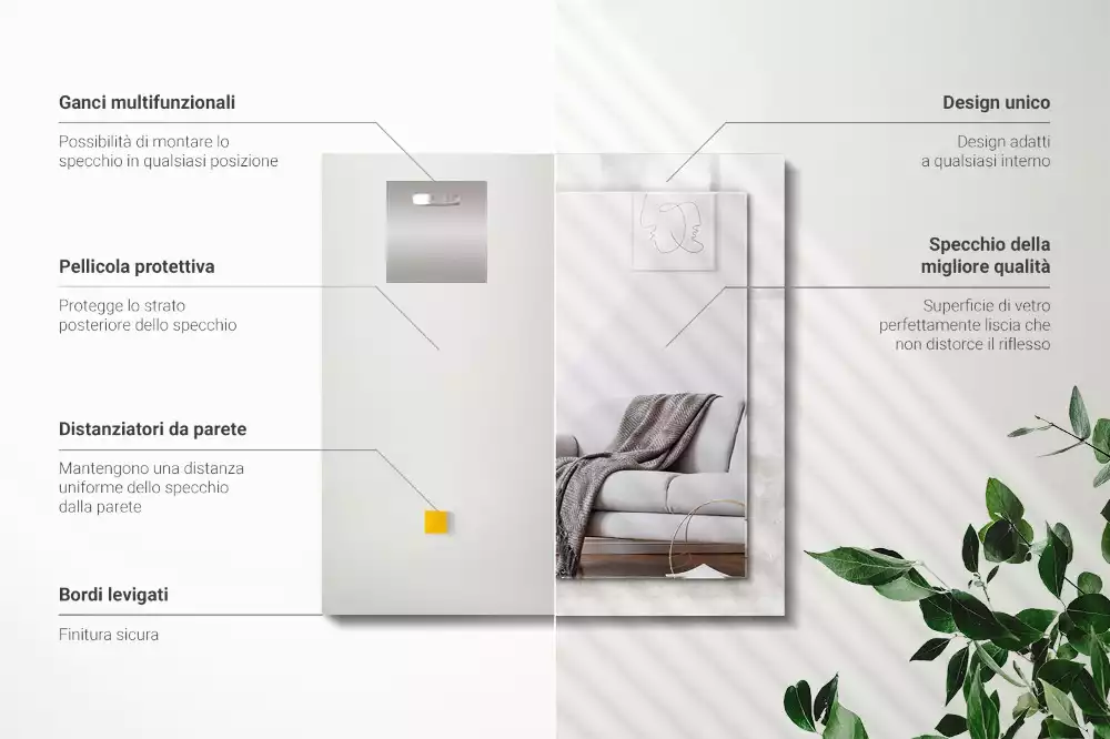 Rechthoekige spiegel met decoratie Grijs textuurpatroon