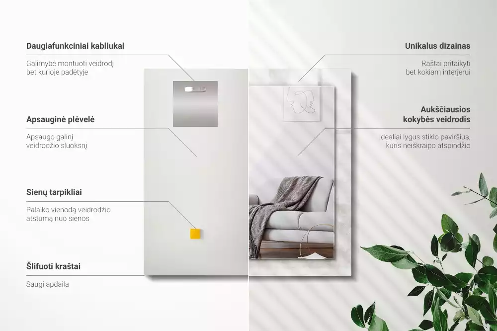 Rechthoekige spiegel met decoratie Grijs textuurpatroon