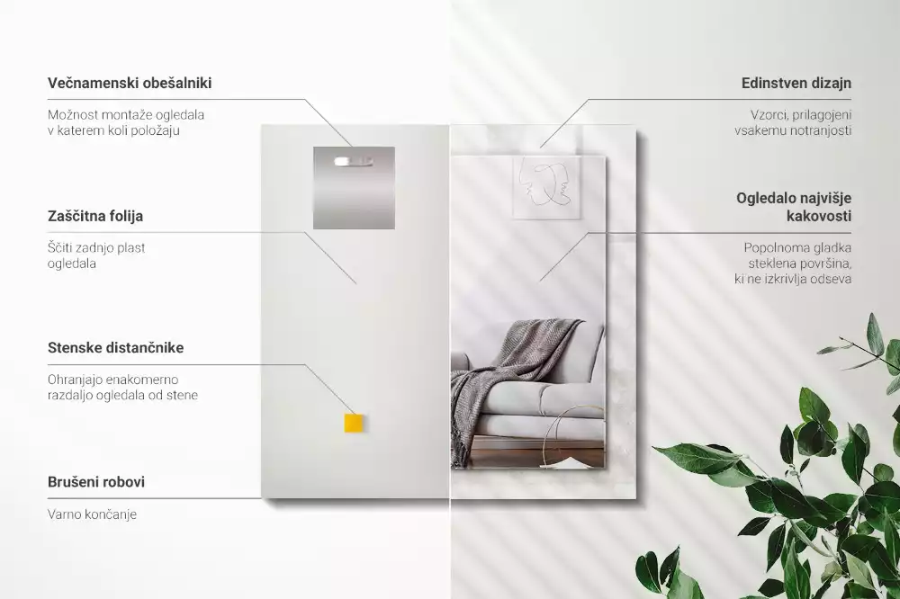 Rechthoekige spiegel met decoratie Grijs textuurpatroon