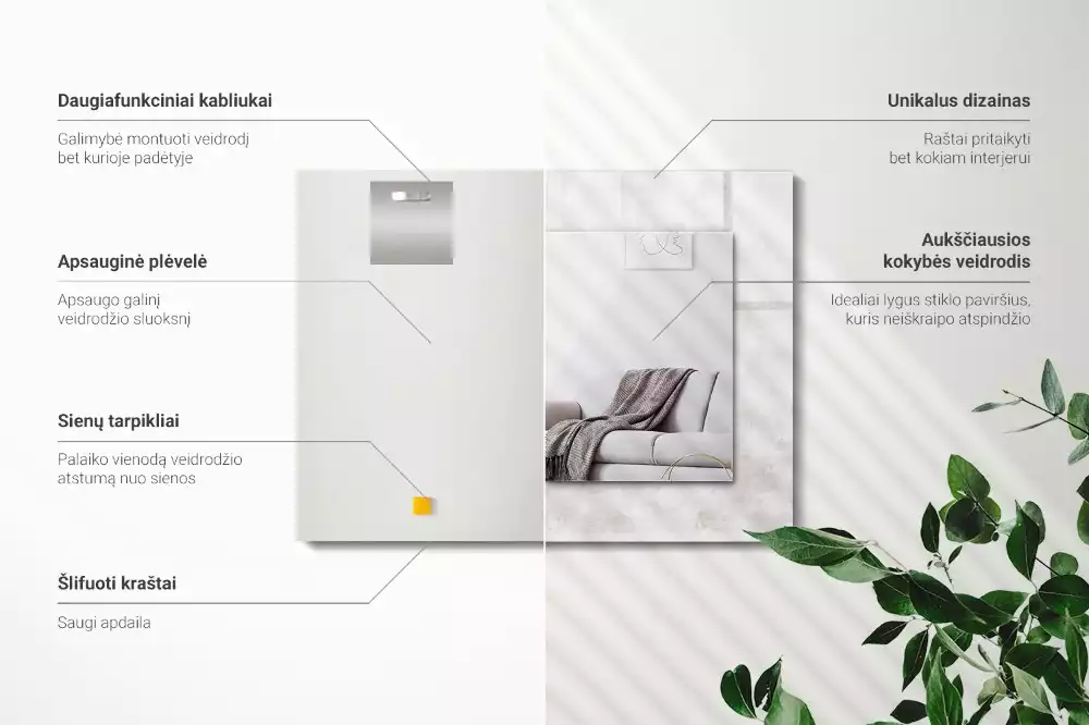 Rechthoekige spiegel met decoratie Grijs textuurpatroon