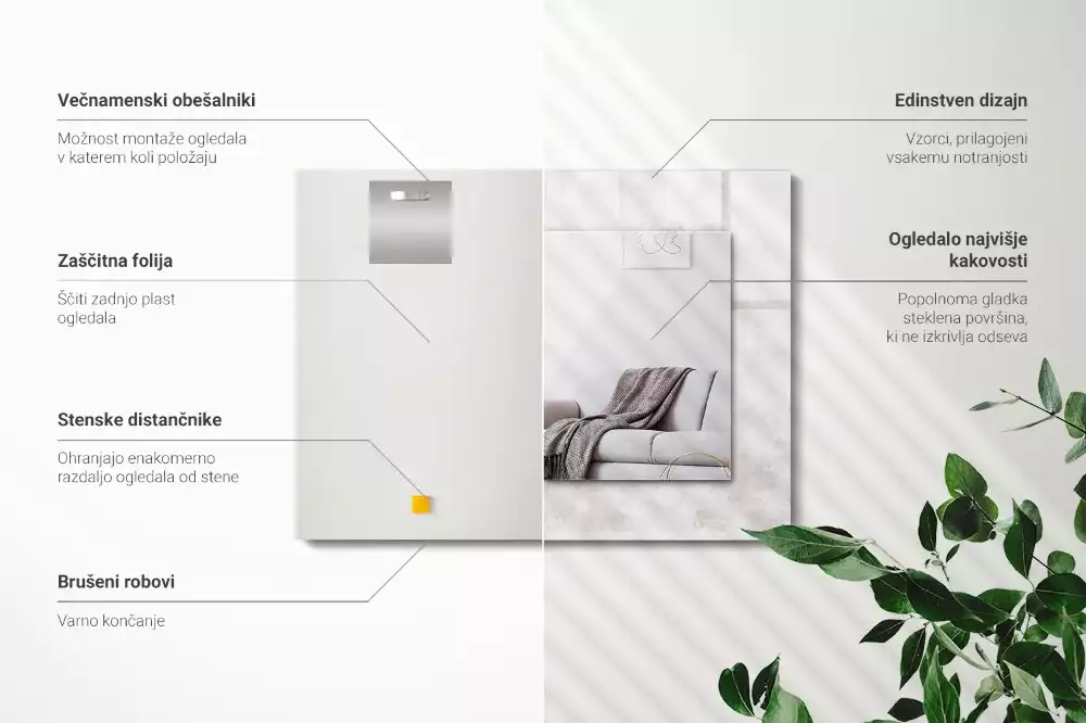 Rechthoekige spiegel met decoratie Grijs textuurpatroon