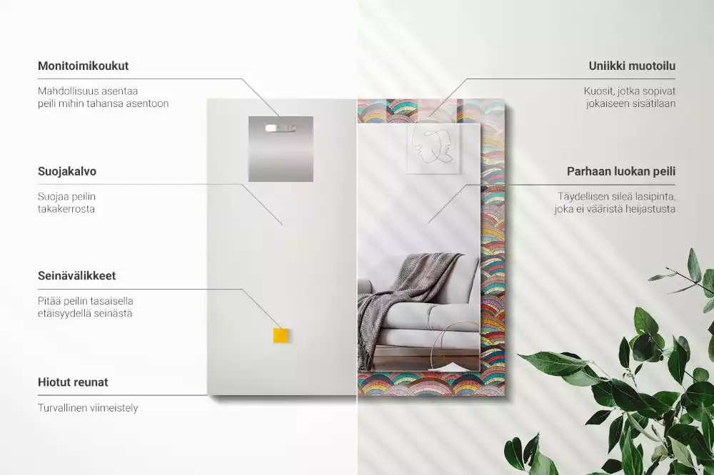 Rechthoekige spiegel lijst met print Kleurrijke bogen golven