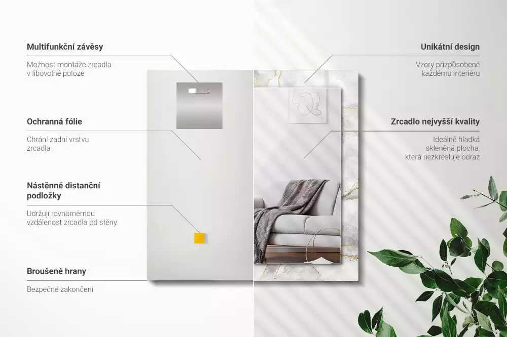 Bedrukte rechthoekige spiegel Geaderd marmer