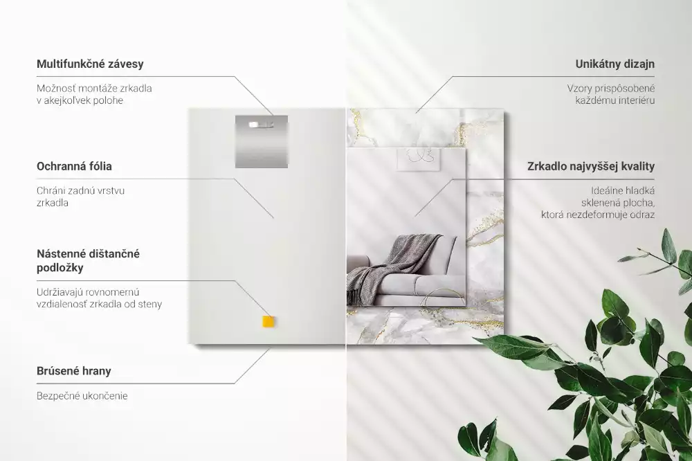 Bedrukte rechthoekige spiegel Geaderd marmer