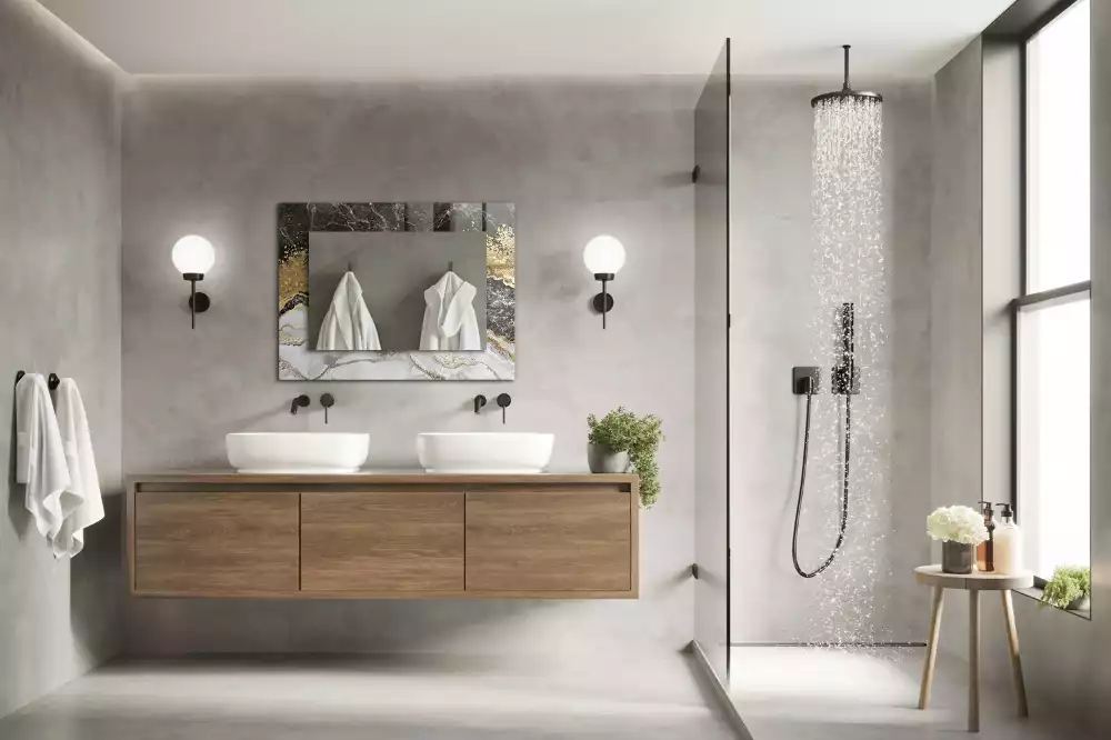 Rechthoekige spiegel met bedrukte lijst Marmeren aderen abstract