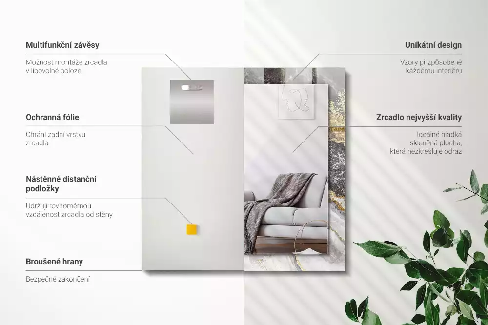 Rechthoekige spiegel met bedrukte lijst Marmeren aderen abstract
