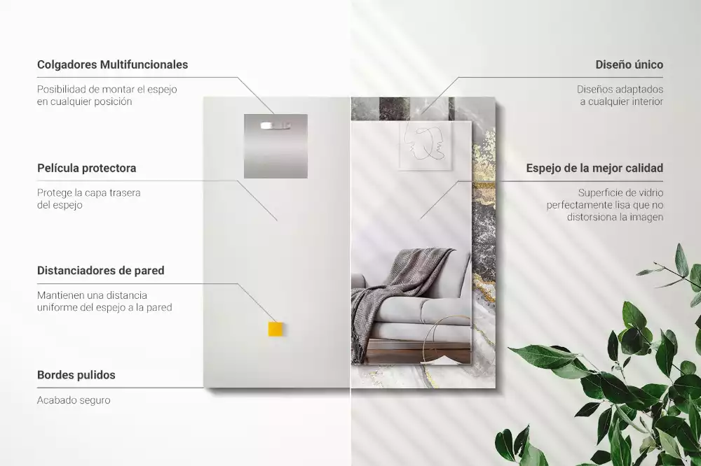 Rechthoekige spiegel met bedrukte lijst Marmeren aderen abstract