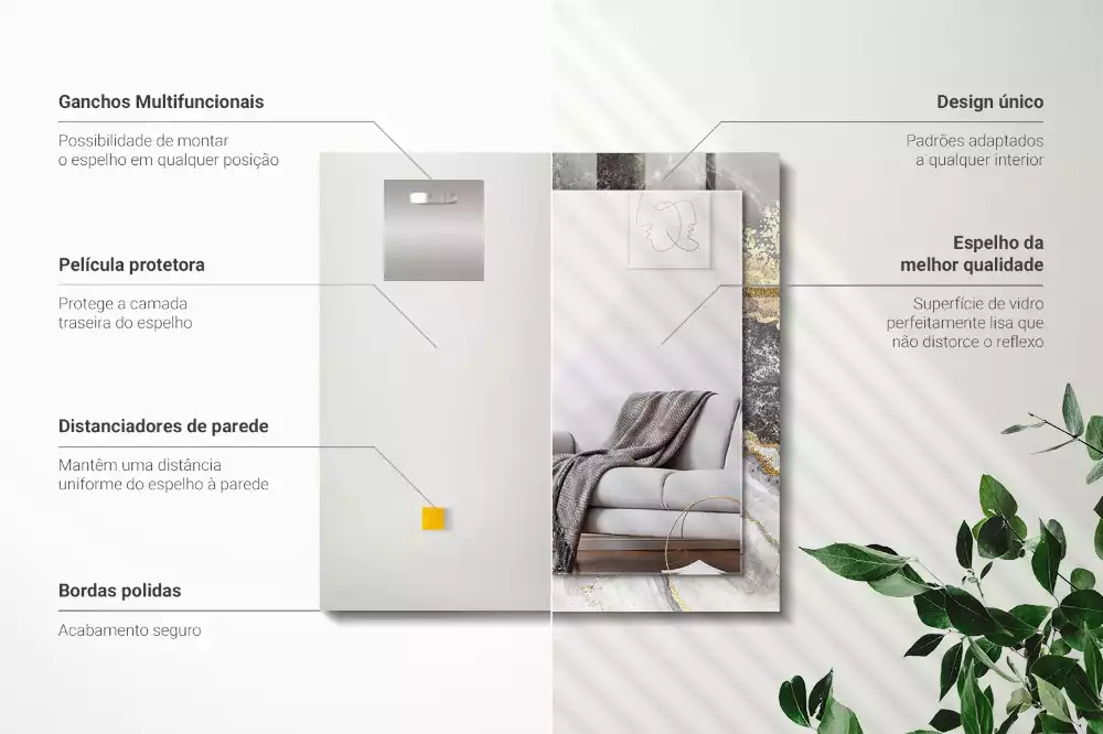 Rechthoekige spiegel met bedrukte lijst Marmeren aderen abstract