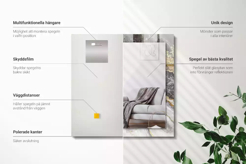 Rechthoekige spiegel met bedrukte lijst Marmeren aderen abstract