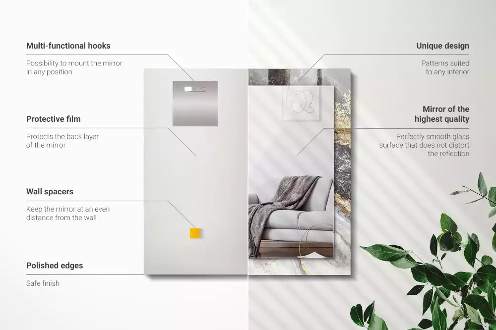 Rechthoekige spiegel met bedrukte lijst Marmeren aderen abstract