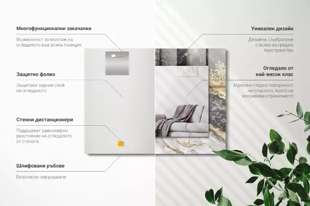 Rechthoekige spiegel met bedrukte lijst Marmeren aderen abstract