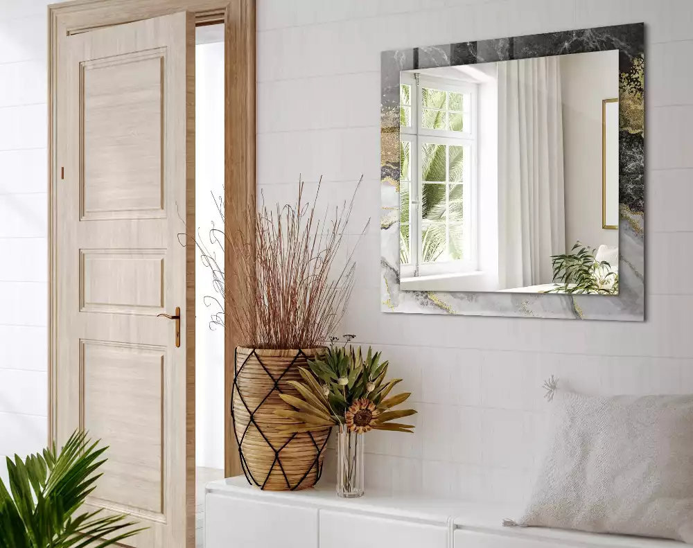 Rechthoekige spiegel met bedrukte lijst Marmeren aderen abstract