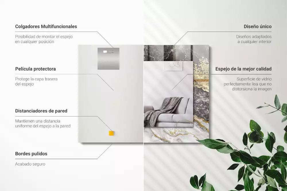 Rechthoekige spiegel met bedrukte lijst Marmeren aderen abstract