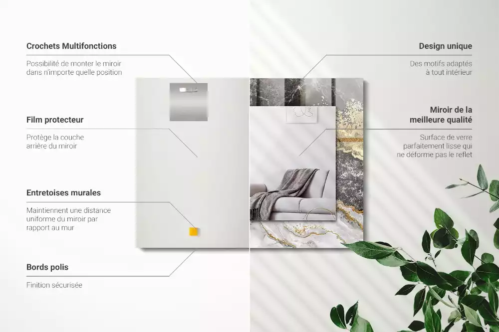 Rechthoekige spiegel met bedrukte lijst Marmeren aderen abstract